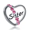 Se adapta a Pandora Pulsera de plata esterlina Crystal Sister Heart Beads Charms para estilo europeo Snake Charm Chain Moda DIY Joyería al por mayor