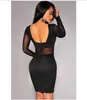 Casual Dresses XS-XXL Sexy Bandage Dress Winter Black White Long Sleeve Mesh Patchwork Hollow Out Pencil Bodycon Female Dresses12072