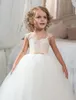 2017 New First Communion Dresses for Girls Champagne Lace Up Sleeveless Ball Gown Appliques Flower Girl Dresses for Weddings 7390262