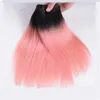 Горячие продажи 8A бразильские волосы 2 тон 1b # розовый Ombre прямые пучки волос с кружевной застежкой Ombre кружева закрытия с наращивание волос
