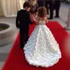 2017 Marca Novos vestidos da menina flor com Rose Party Train Pageant Comunhão Vestido para o casamento das meninas Kids / Vestido Crianças