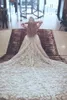 Noble Vit 2017 Jewel Sheer Neck Långärmade Bröllopsklänningar Tillbaka Zipper med applique Avtagbar domstol Tåg Skräddarsydda Brudklänningar 2017