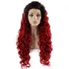 26inch Long Curly Black Red Ombre Värmebeständig Hårspets Front Wig