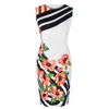 Nya mode kvinnors färgblock lapptäcke o nack ärmlös tropisk tryck blommig slitage för att arbeta party bodycon mantel penna klänning260c