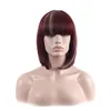 Perucas WoodFestival curta reta peruca sintética borgonha bob perucas com franja na altura dos ombros peruca de fibra resistente ao calor completa mulheres top qua