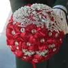 Красная шелковая лента Свадебные букеты невесты Сладкие 15 букетов Quinceanera Жемчуг Кристалл Горный хрусталь Свадебные принадлежности Невеста держит Bro8725850