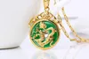 167P MGFam Chinese Ancient Mascot Dragon Pendant Necklace 24K Gold Plated Green Malaysian Jade with 45cm Chain3934928