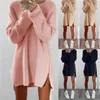Seksi Bayan Bayanlar Kış Uzun Kollu fermuar Jumper Üstleri Örme Boy Baggy Kazak Casual Gevşek Tunik Süveter Mini gömlek Elbise ONY