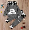 Ins Infant Baby Set Boys Diasosaur Outfits Kids Stripe Hooded Tops Sweatshirt + Pants 2pcs Children Cotton Clothing Suit 13532