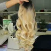 Перуанские омбр -человеческие волосы кружевные кружевные парики 1BT613 с темными корнями светлые волосы