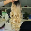 Parrucca anteriore in pizzo per capelli umani Ombre peruviana 1BT613 con capelli biondi a radice scura