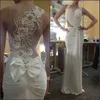 Sexy Mermaid Long Evening Dresses 2023 Pleated See Through Back White Ivory Beaded Pearl Evening Party Gowns With Bow Real Picture
