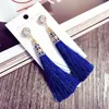 Thread Long Tassel Earrings Rhinestone Drop Statement Fringe Earrings for Women Luxury Tear Drop Earrings European Rhinestone Tassel Dangle