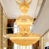 Modern Crystal Chandeliers LED Gold Chandelier Lighting Fixture American European 3 Light Colors Dimmable Long Home Hotel Hanging Lamps