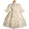 Vintage Gothic Christening Dress Tiered Lace Baby Gowns With Long Sleeves Sequins Infant Baptism Outfits Custom Made