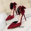 Bowtie Silk Satin bigtree shoes woman pink red high heels Mary Janes wedding shoes italian euros pointed toe summer sandals women sexy pumps