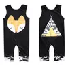 Ny baby rompers sommar spädbarn kläder bomull svart ärmlös tecknad räv jumpsuit bodysuit nyfödd baby pojke tjej kläder grossist