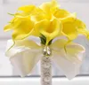 Bouquets de mariée pour mariage avec des perles de Calla jaune blanc et des rubans de strass, Bouquets de mariage artificiels faits à la main BWB0176186402
