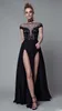 High Split 2017 Runway Fashion Show Evening Dresses Lace Sheer NeckApplique Cap Sleeve Prom Dresses Chiffon A Line Formal Party Gowns