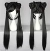 100% brandneue hochwertige mode bild volle spitze wigslong schwarz geradlinig lady lolita perücke mit zwei ponytails design perücke