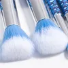 10pcs set di pennelli per trucco professionale per la cura del viso fondotinta in polvere fard trucco pennello glitter gocce d'acqua 3D kit di pennelli per cosmetici blu