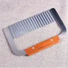 Wholesale Hardwood Handle Crinkle Wax Vegetable Soap Cutter Stainless Steel Wavy Slicer Free shipping