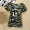 Yaz Ordusu Kamuflaj Tshirt Kadınlar Mektup Taç Baskılı Giyim T-Shirt Öğrenciler Askeri Üniforma Kısa Kollu Rahat Tops