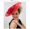 Kvinnor Kentucky Derby Hats Flower Cambric Bridal Hat Wide Brim 3 Colors Wedding Headwear Fashion Head Accessories Formella hattar9070559