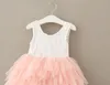 Vestido de niña de diseñador Vestidos de bebé Niños Blanco y rosa Sin mangas Algodón y encaje Vestidos de tul Moda Ropa para niños