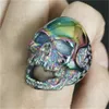 Support Dropship Design personale Rainbow Color Anello cranio Evito Anello 316L in acciaio inossidabile Man Boy Biker Style Skull Anello