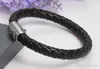 Pulseira de aço inoxidável masculina, pulseira de couro com cordão, cor preta, pulseira de couro para homens, corda, joias258b
