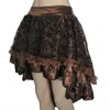 Women Retro Ruffle Skirts Lolita Floral Lace Overlay and Voluminous Layered Hi-lo Mini Skirt Plus Size Party Corset Costume Skirt