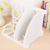 White Openwork Freestanding Corner Book Shelf Desk Top Organization Caddy Stationary Storage Display Shelf Rack Housekeeping 7.67x11.69 inch