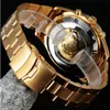 Vinnare Toppmärke Luxury Gold Mens Watch Men Male Casual Klockor Full Stål Automatisk Mekanisk Klocka Sport Militärklockor