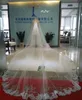 Gleaming Crystals Beaded Cathedral Bridal Veils Appliques Lace Edge White One Layers With Comb Attached Custom Made Long 4M Wedding Veil
