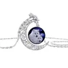 Free shipping Wolf Pattern Moon Time Gemstone Necklace Pendant WFN178 (with chain) mix order 20 pieces a lot