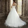 2017 Elegant Sexig Sweetheart Appliques Ball Gown Bröllopsklänningar med Beading Organza Plus Storlek Bröllopklänningar Vestido de Novia BW03