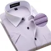 Wholesale- New Brand 2017 Summer Men Short Sleeve Shirt Striped Fashion White Collar Business Casual Shirt Large Work Wear Men Dress Shirt