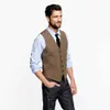 Moda Brown Tweed Kamizelki Wool Herringbone Brytyjski Styl Custom Made Mens Dostosowy Kartarzysta Slim Fit Blazer Wedding Garnitury dla mężczyzn P: 3