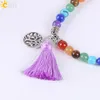 CSJA Reiki Natural 7 Chakra Multi -Layer Amethyst Gemstone Charms Bracelets Женщины фиолетовые кристалл 108 Мала -йога. Заживление 2471 2471