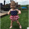 Mädchen Strampler Kinder INS Flagge Vereinigte Staaten Onesies Große Bögen Stirnband Anzüge Kleinkinder Drucken Sommer Overalls Baby Sommer Mode J450