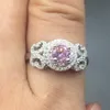 Marca de joias finas 100% silod prata esterlina anel de diamante CZ luxo 1,2 quilates anel de pedra preciosa rosa anel de noivado casamento bried para mulheres