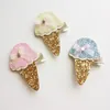 24pc/lot Glitter Felt Pink Icecream Baby Girls Hair Clip with Mini Bow Hair Barrette Cute Sequin Gold Silk Hairpin New Arrival