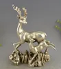 Chinois Folk Argent de Bon Augure Sculpture Animal Deux cerfs Statue