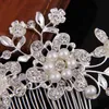 Crystal Pearl Hair Comb Bridal Wedding Hair Jewelry Silver Pearl Flower Tiaras Crown Women Party Headpiece Hairpins