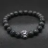Antique couleur or bouddha tête de Lion Bracelet d'amulette pierre de lave noire énergie perle Bracelets Pulseras Hombre bijoux