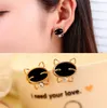 La nouvelle mode mignon noir visage souriant chat diamant haute qualité aiguille fine animal zodiaque Boucles d'oreilles 02