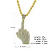 Hip Hop Men Gold color Full Rhinestone Big Middle Finger Pendants Necklaces with 30inch long chain for mens jewelry9644610