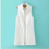 Women white black long vest coat Europen style waistcoat sleeveless jacket back split outwear casual top Roupa Female MJ62