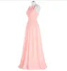 Elegante Strand Halter A-Lijn Vloerlengte Mouwloze Chiffon Custom Made Bruidsmeisjes Jurken Jurken Bruiloft Formele Jurk